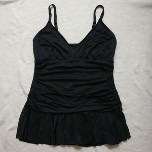 Sonnet Shores Swim Dress 20W Black Adjustable Straps Ruched Drape Flare